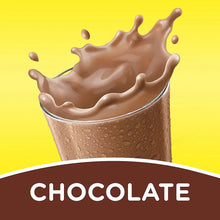 Chocolate milk splash graphic with CHOCOLATE text.