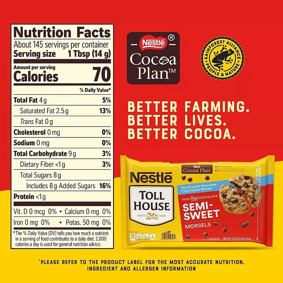 Nestle Toll House Semi-Sweet Chocolate Morsels, Chocolate Chips, Gluten Free, 72 oz.