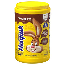 Chocolate drink mix container with Nesquik rabbit and chocolate flavor label