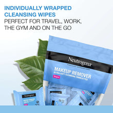 Individually wrapped makeup remover wipes pouch with wipe packets in blue packaging