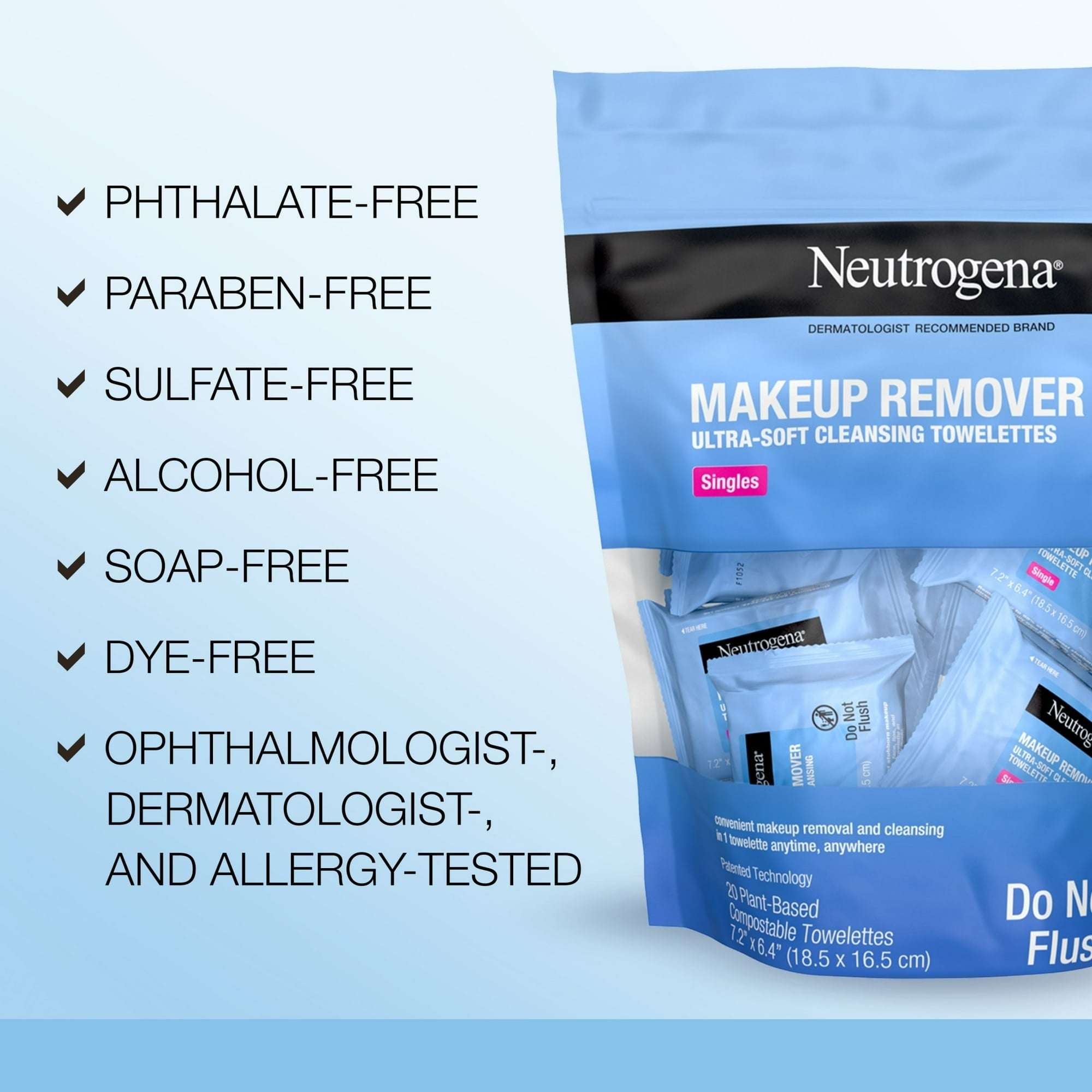 Neutrogena Cleansing Makeup Remover Wipes, Individually Wrapped Facial Wipes, 20 Count
