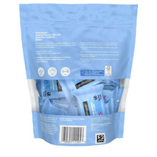 Facial cleansing wipes pouch back with printed info and QR code