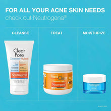 Neutrogena Clear Pore cleanser/mask tube with other acne care products shown on chart