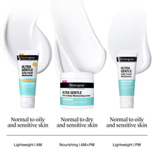 Neutrogena Ultra Gentle facial moisturizer tubes with dollops, normal to sensitive skin.