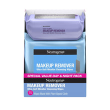 Neutrogena makeup remover wipes value pack with purple and blue packaging, 75 wipes