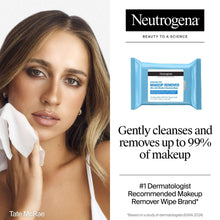 Neutrogena makeup remover wipes packet with a cleansing wipe on the face
