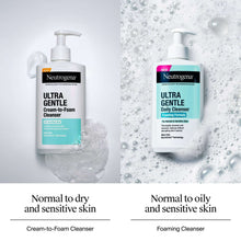 Set of Neutrogena Ultra Gentle cleanser bottles: cream-to-foam and foaming