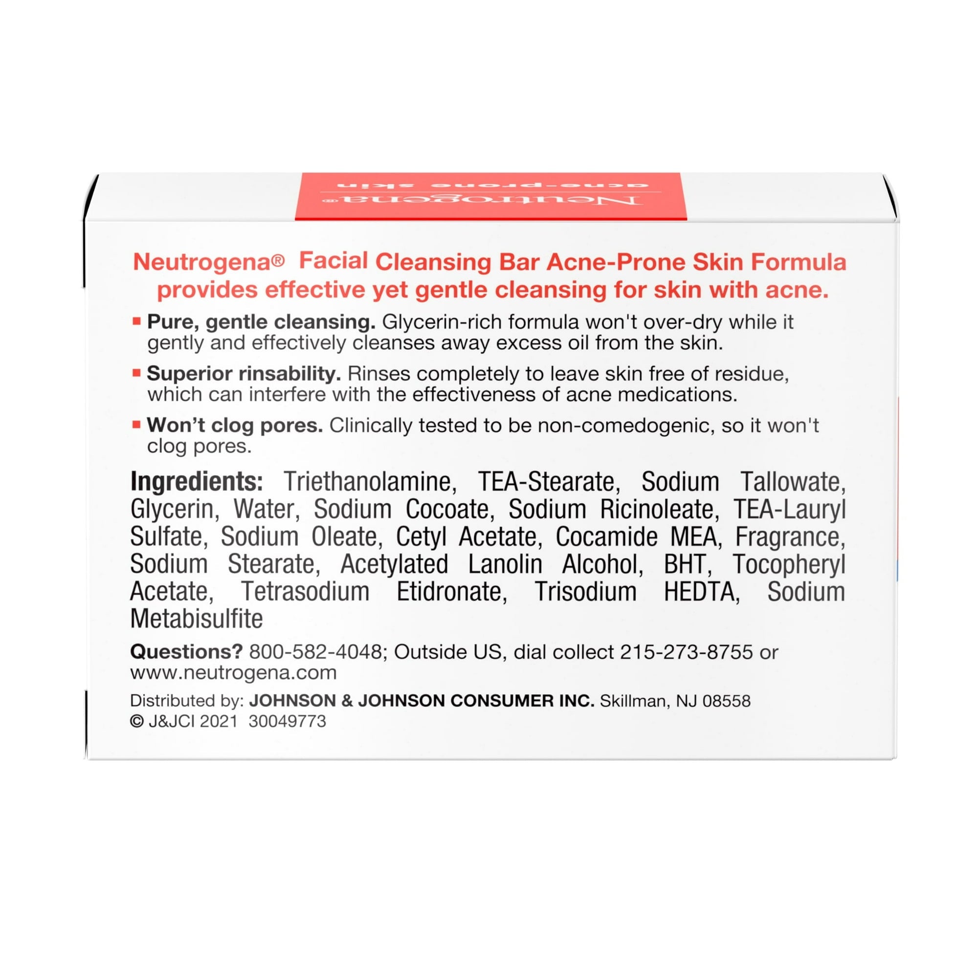 Neutrogena Acne Face Wash Bar, Acne Treatment for Acne-Prone Skin, Facial Cleanser, 3.5 oz