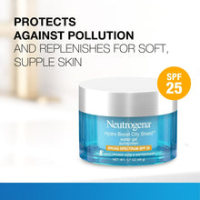 City Shield water gel jar, SPF 25, with blue translucent gel inside