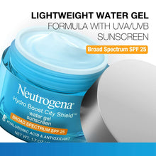 City Shield water gel jar with scoop of blue gel, SPF 25