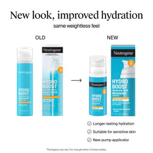 SPF 50 face moisturizer bottle shown in old vs new packaging layout with arrows.