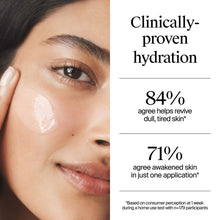 Hydrating face moisturizer gel leaving a glossy sheen on cheek near the eye