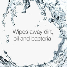 Wipes away dirt, oil and bacteria water splash graphic