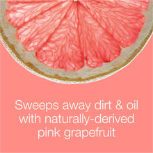 Pink grapefruit half with cleansing-wipes message 'Sweeps away dirt & oil'
