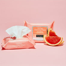 Oil-free Neutrogena Pink Grapefruit cleansing wipes with grapefruit slice and wipes