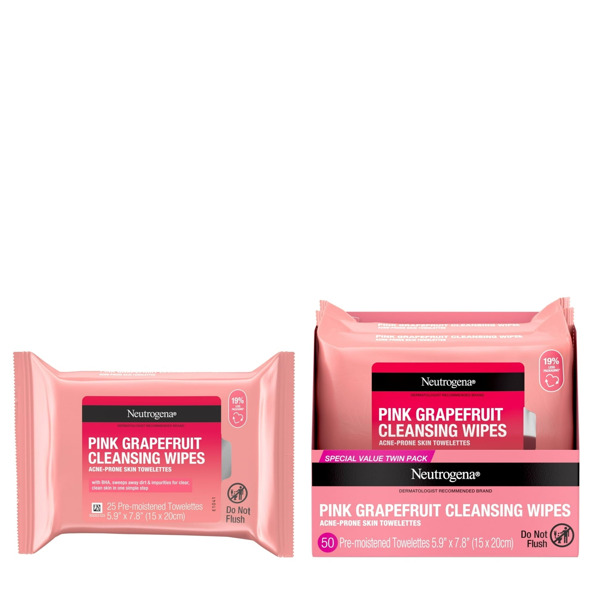 Neutrogena Makeup Remover Cleansing Wipes, Pink Grapefruit, 2 x 25 Ct