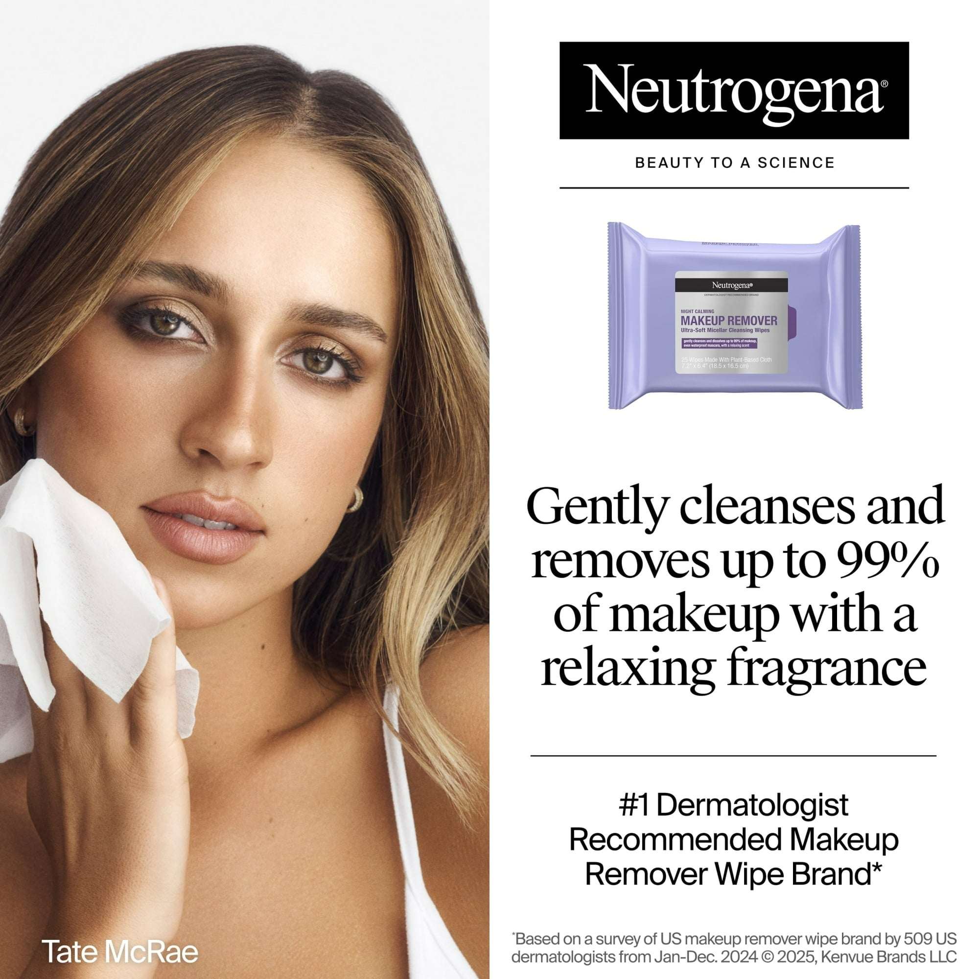 Neutrogena Makeup Remover Night Calming Wipes and Face Cleansing Towelettes, 25 Count