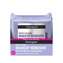 Neutrogena Night Calming Makeup Remover wipes pack, 50 count, plant-based cloth