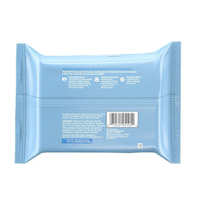 Neutrogena makeup remover wipes back of pack, light blue with barcode and details