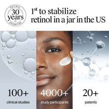 Neutrogena retinol cream jar with icons showing stabilization and clinical stats