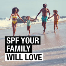SPF 50 sunscreen banner text: SPF YOUR FAMILY WILL LOVE