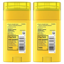 Neutrogena Beach Defense sunscreen stick 2-pack, rear label with barcode, SPF 50+
