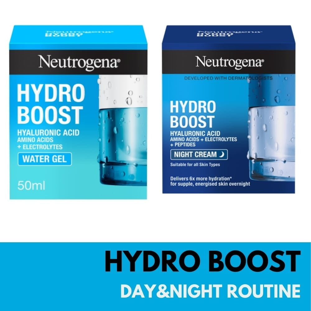 Neutrogena Hydro Boost hydration routine boxes: water gel and night cream