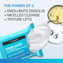 Hydro Boost cleansing wipes packet with folded wipe sheet