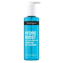 Neutrogena Hydro Boost hydrating gel cleanser bottle, teal blue with white pump