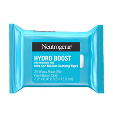 Neutrogena Hydro Boost micellar cleansing wipes, teal pack with wipe icon