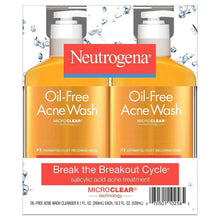 Oil-free acne face wash, 2-pack: two orange pump bottles with labels