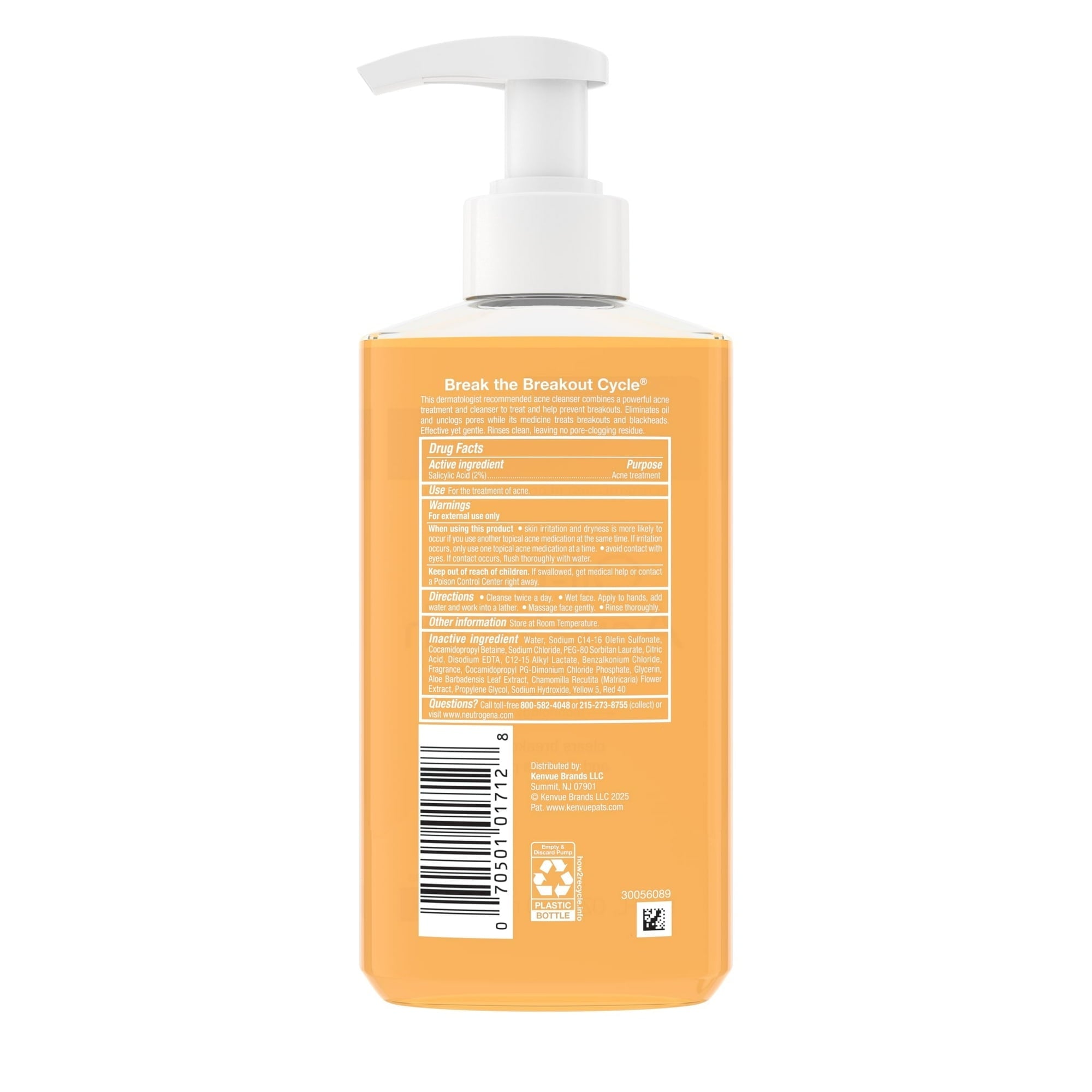 Neutrogena Oil-Free Acne Face Wash, Salicylic Acid Facial Cleanser & Acne Treatment, 9.1 fl oz  ( 2 PACK )