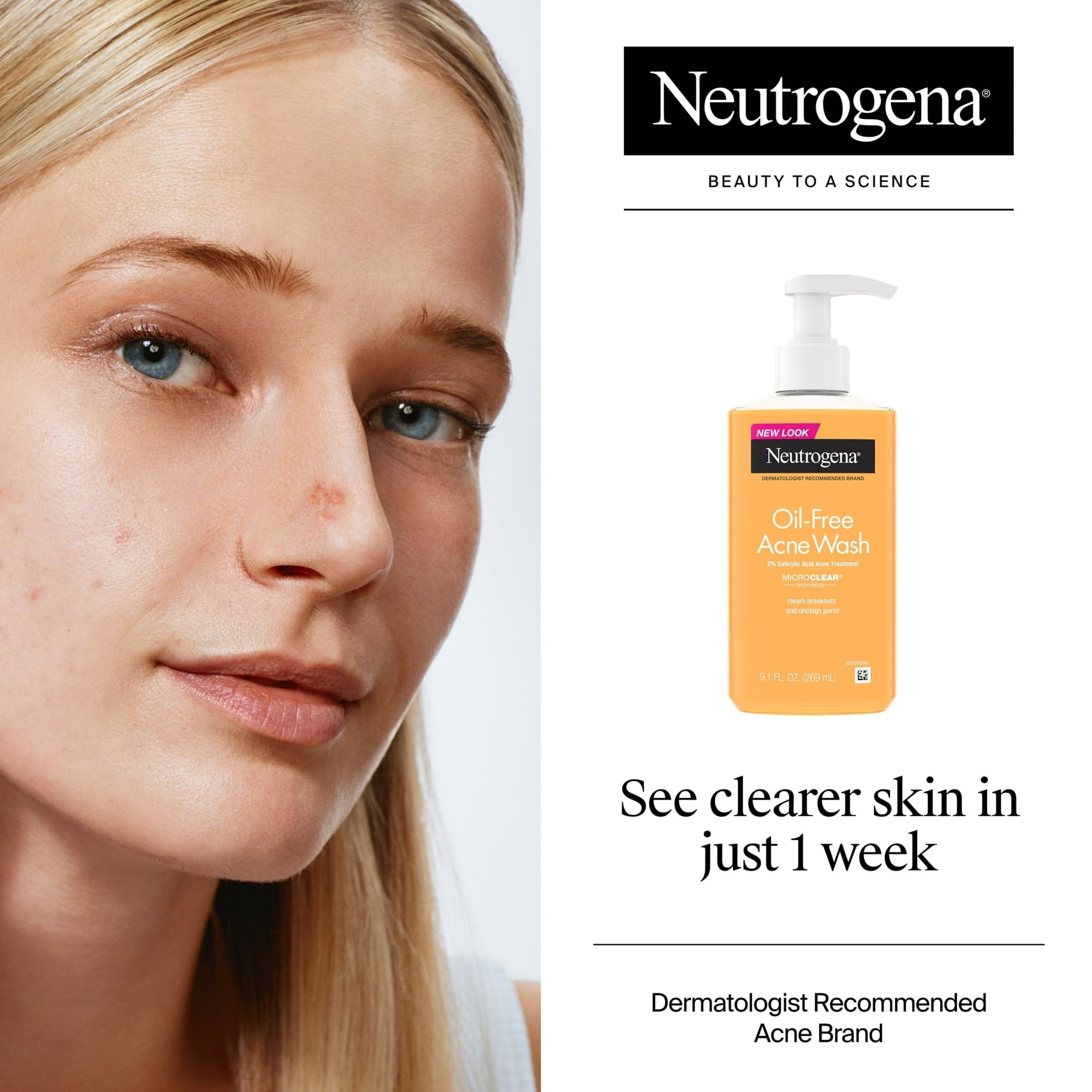 Neutrogena Oil-Free Acne Face Wash, Salicylic Acid Facial Cleanser & Acne Treatment, 9.1 fl oz  ( 2 PACK )