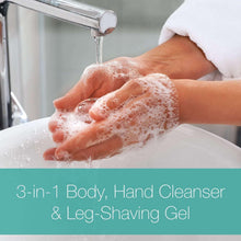 Shower gel lather on hands while washing, ocean mist fragrance.