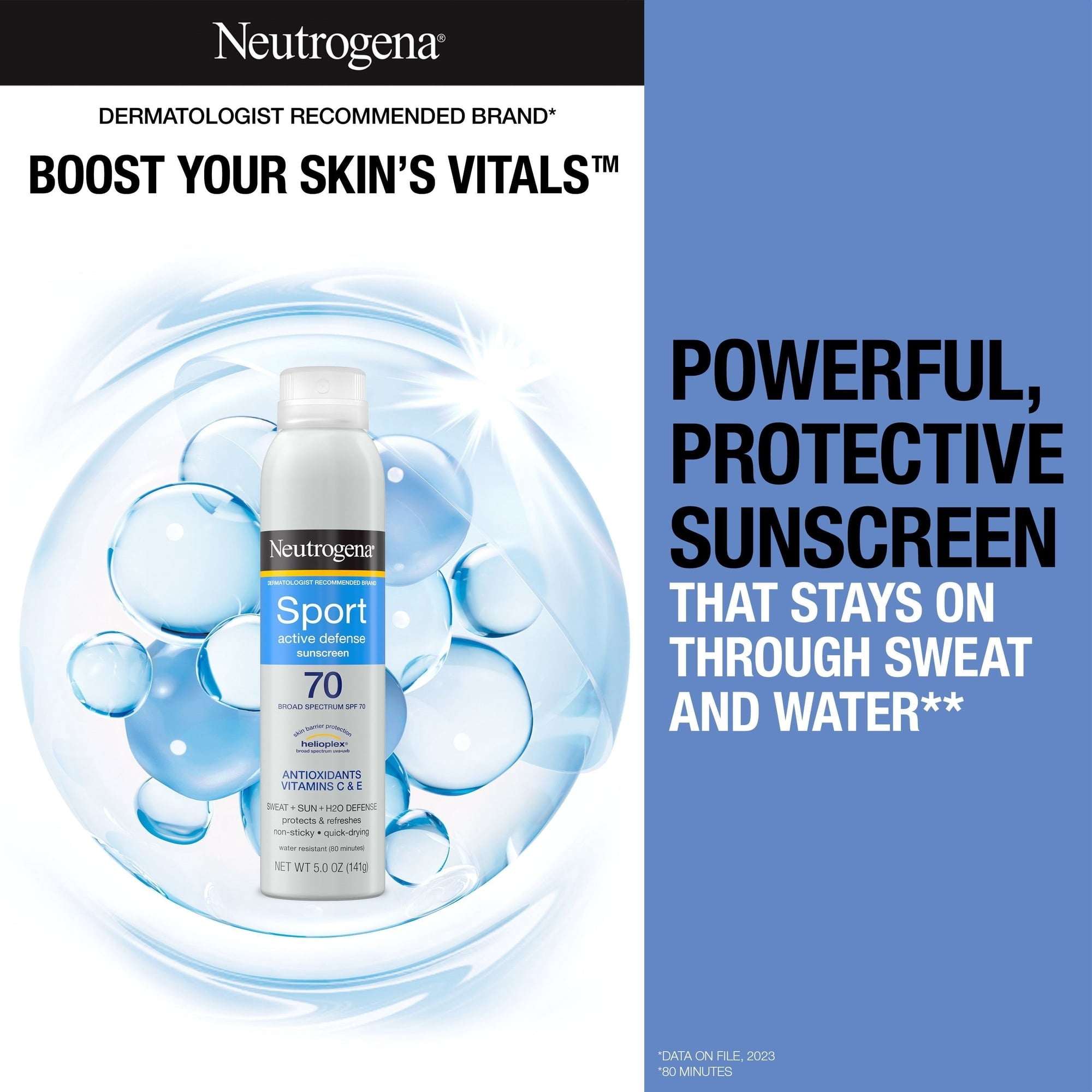 Neutrogena Sport Spray Sunscreen, SPF 70, Sweat/Water Resistant, 5 fl. oz., 2 pack