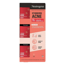 Neutrogena stubborn acne blemish patch box, red and black, standing package