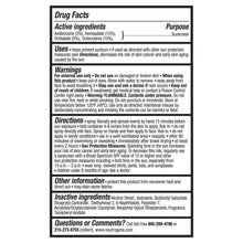 Neutrogena Ultra Sheer body mist sunscreen Drug Facts label with warnings and directions