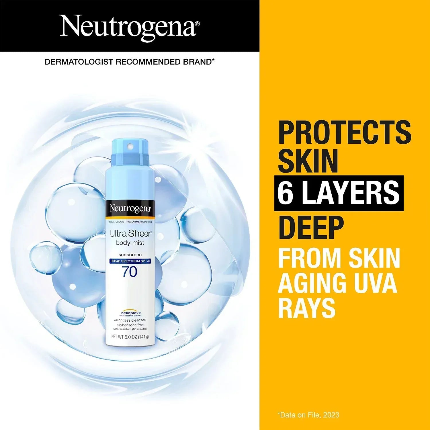 Neutrogena Ultra Sheer Body Mist Sunscreen Spray, SPF 70, 5 oz., 3 pk.