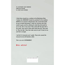 Hardcover novel back page with text and signature 'Bill Wilson'