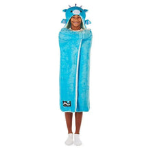 Blue dragon-face hooded throw blanket with front opening and plush cape style