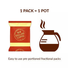 Ground coffee fractional pack labeled 1 pack = 1 pot, with kettle icon