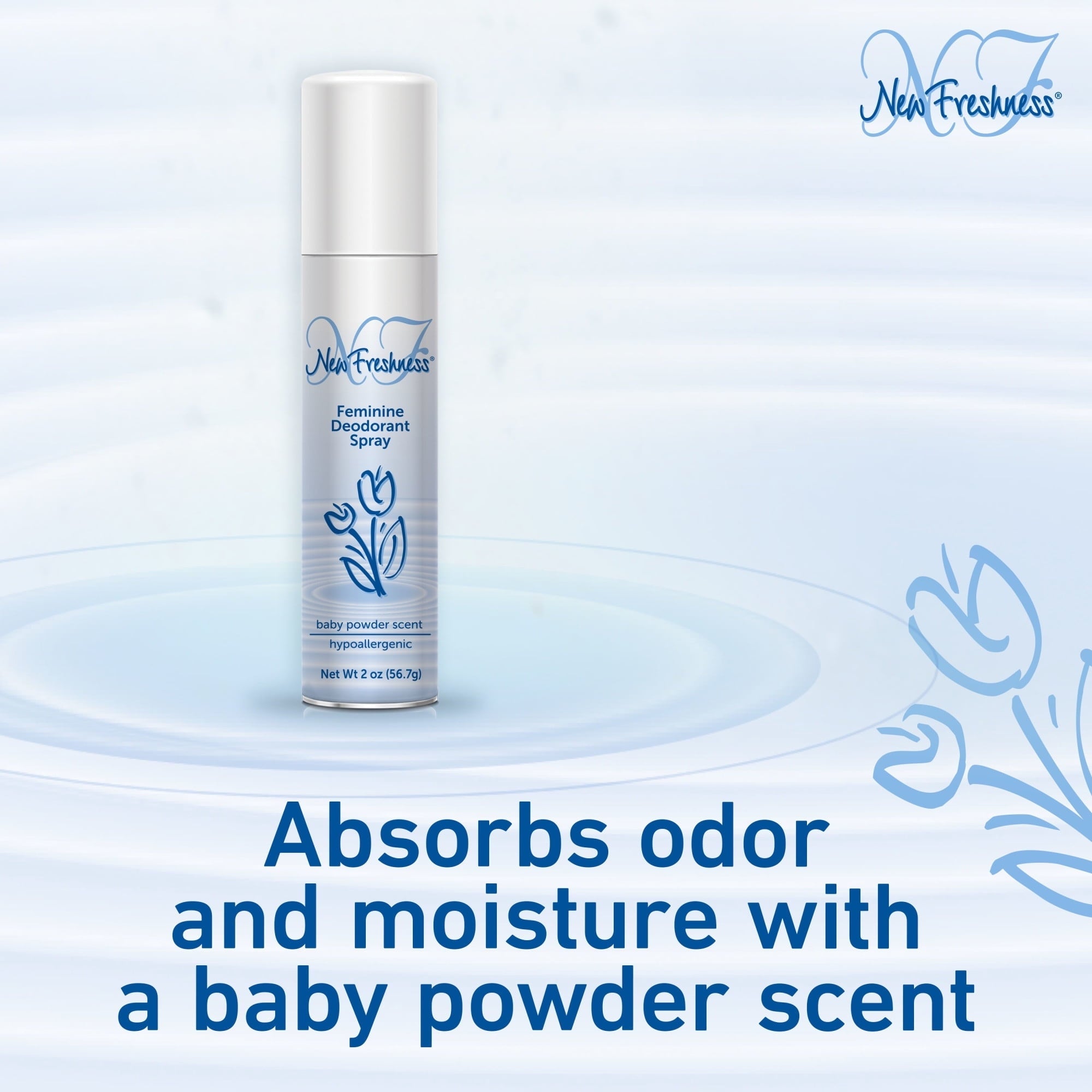 New Freshness Feminine Deodorant Spray, Baby Powder, 2 Oz