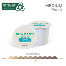 Medium roast roast-profile graphic with Newman's Own organic Special Blend K-Cup pods