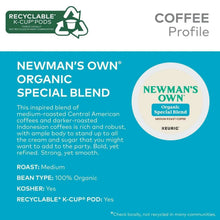 Organic Special Blend coffee panel on K-Cup box with roast profile text
