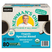 Newman's Own Organics medium roast coffee K-cup box, organic special blend, 80 count.