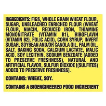 Ingredients list for fig whole grain wheat flour cookies, including wheat and soy