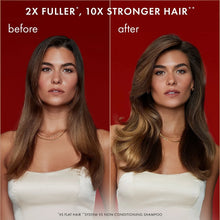 Before-and-after hair styling with Nexxus Fullology conditioner for fuller look