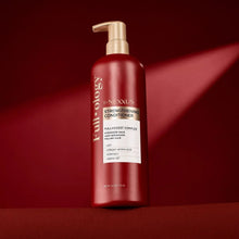 Nexxus Fullology strengthening conditioner bottle, red with gold pump and front label