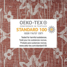 Terracotta and ivory patterned area rug with repeating botanical floral motifs
