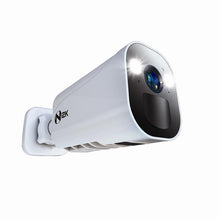White outdoor spotlight security camera with wide lens and adjustable mount bracket